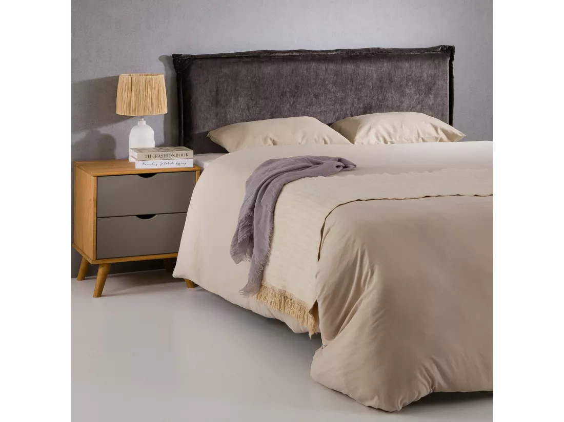 Tête de lit SAVER 120 rembourrée, En tissu polyester pour lit 120 cm, Sur pieds en bois, Gris