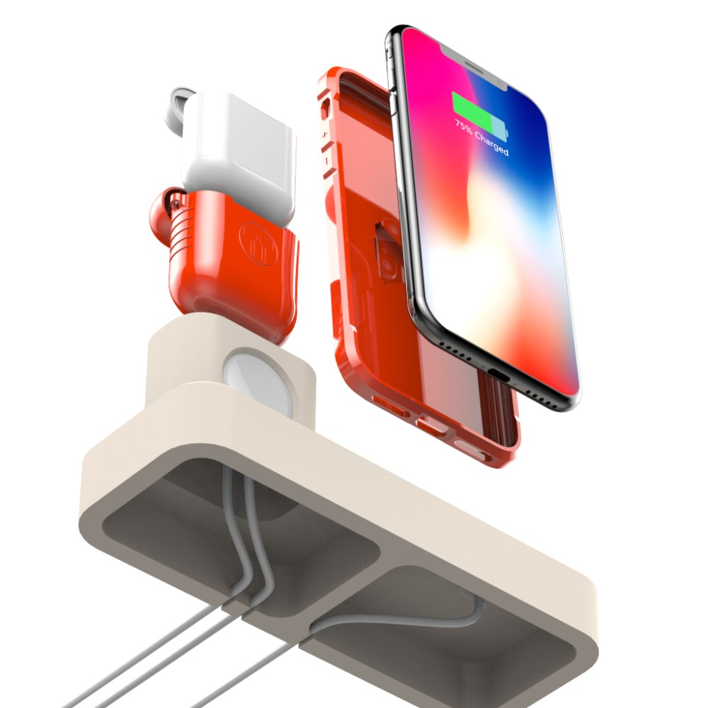 3in1 Silikon Ladeständer Charger Base Kabel Halterung für iPhone / AirPods / Apple Watch - Beige