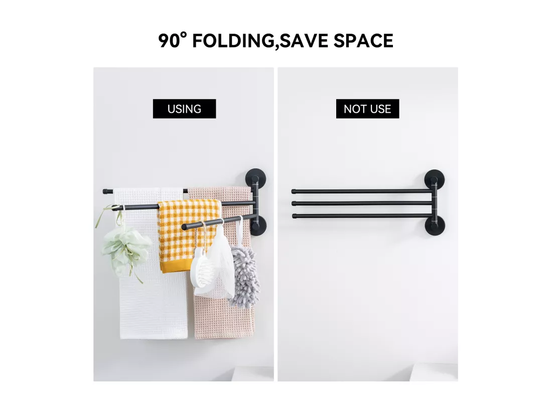 2pcsAuralum max Porte-Serviettes avec 3 Barres 180°Rotatives,Inox 304 Porte Serviette Murale Sèche-Serviettes pour Salle de Bain Cuisine-Noir(40CM)