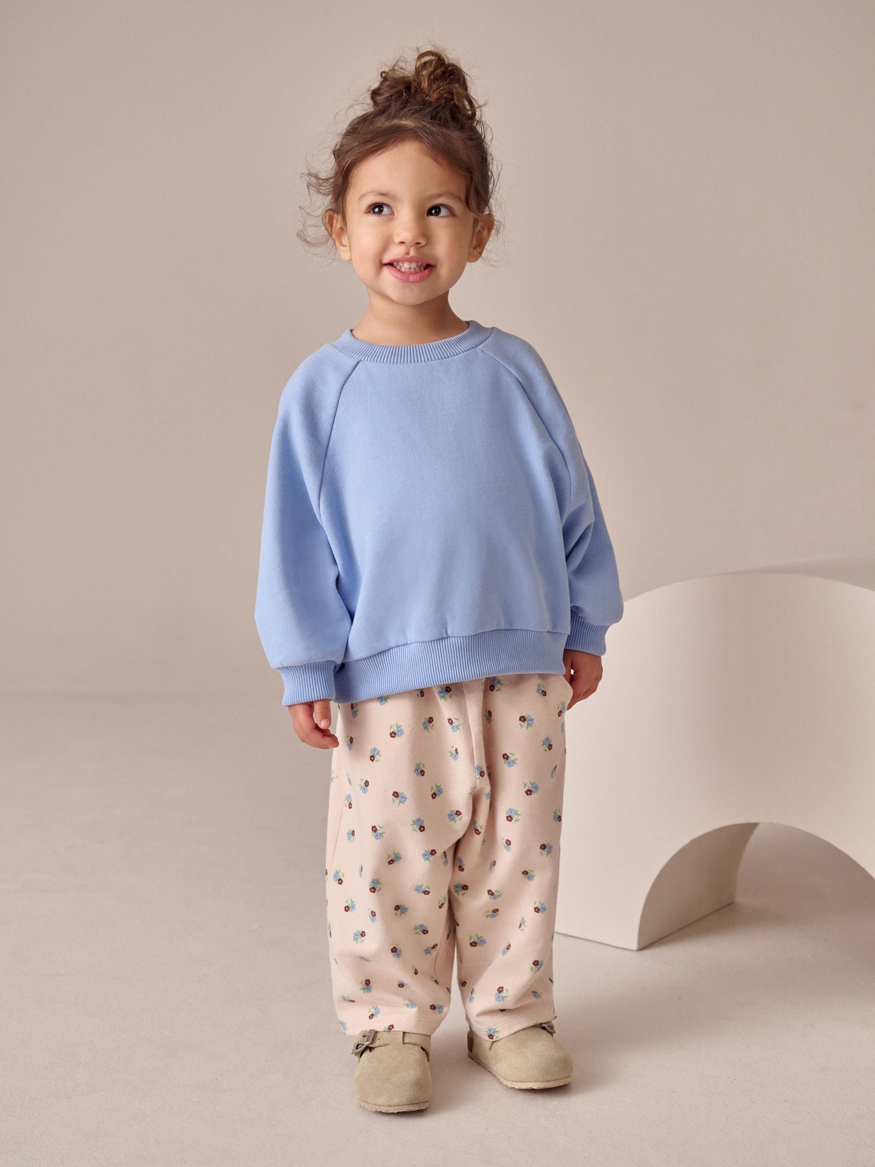 Ecru met fijne bloemenprint - Barrel Trousers (3mths-7yrs)