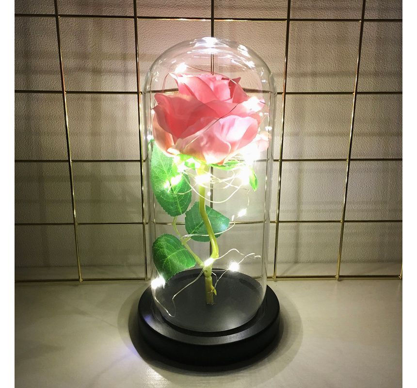 HOMTEC - Kunstbloem met glazen koepeldisplay en lichtsnoer