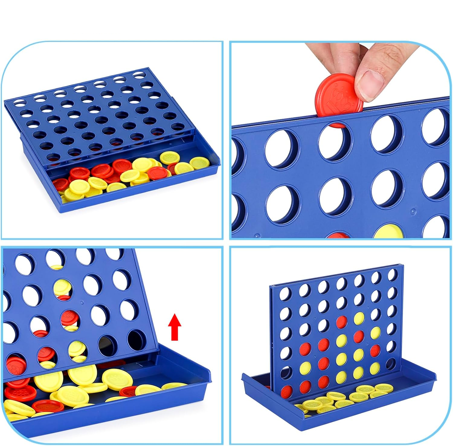 (205x170mm) Vier in einer Reihe Spiel Faltbares Reise Strategiespiel mit Herz Spielscheibe - Blau
