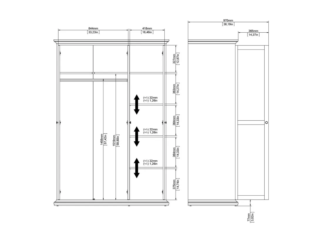 Garde-robe 3 portes Dsempe, Meubles de chambre, Penderie de plain-pied, Placard à vêtements, 139x61 h201 cm, Blanc