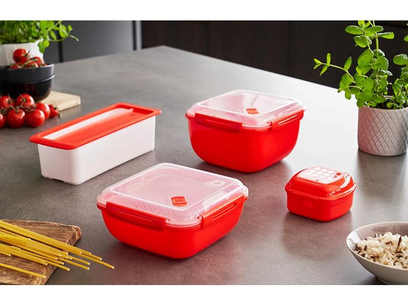 Rotho Mikrowellendose Memory Microwave 1.7 l, Rot Aufbewahrungsbehälter für die Mikrowelle