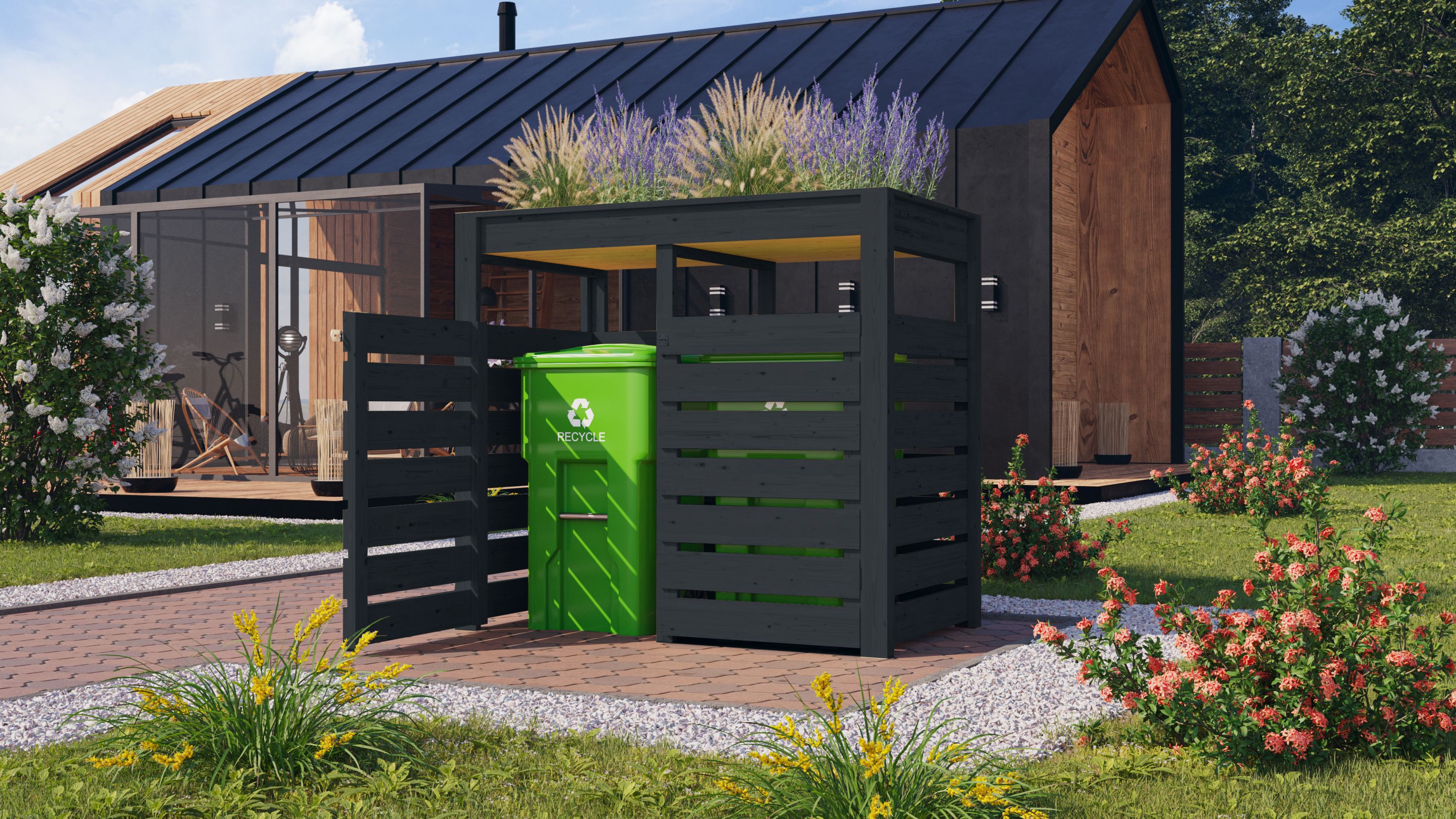 Karibu Mülltonnenbox mit Hochbeet anthrazit
