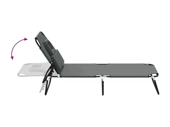 Chaise longue pliante gris tissu oxford acier enduit de poudre