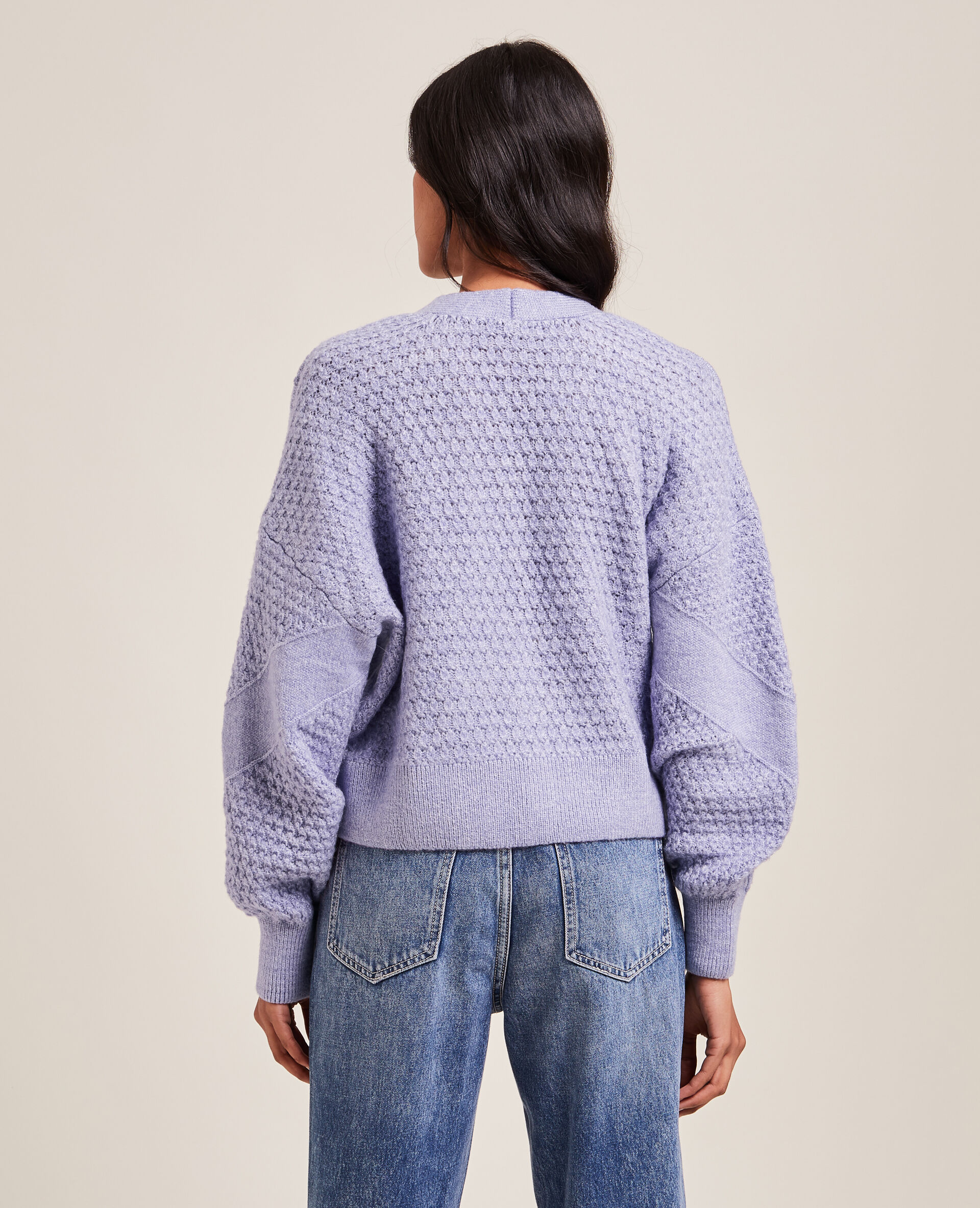 Gilet maille fantaisie boutons strass - Lilas