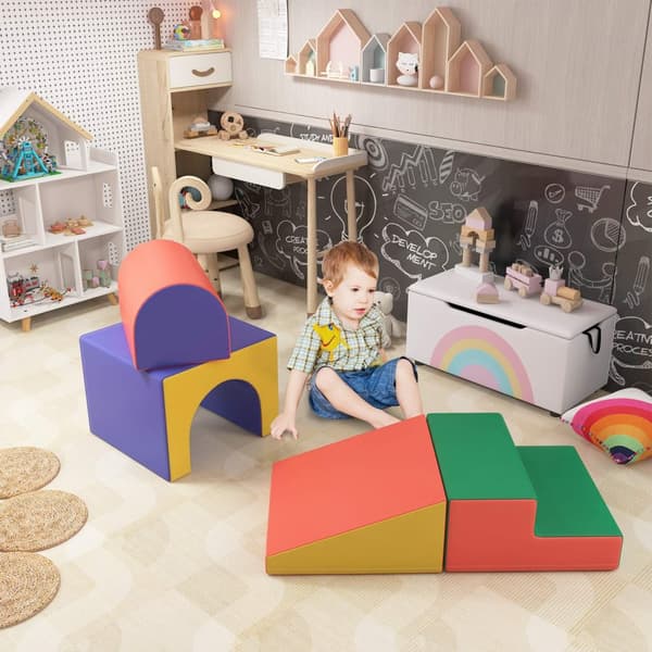 Myke byggeklosser Sett med 4 skumbyggeklosser Gigantiske byggeklosser Byggeleker Skumklosser for 1-3 år gamle barn Kunstskinn EPE