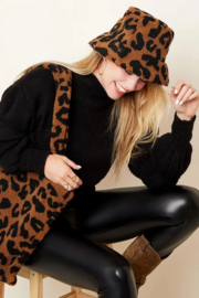 Bucket hat teddy donkerbruin leopard