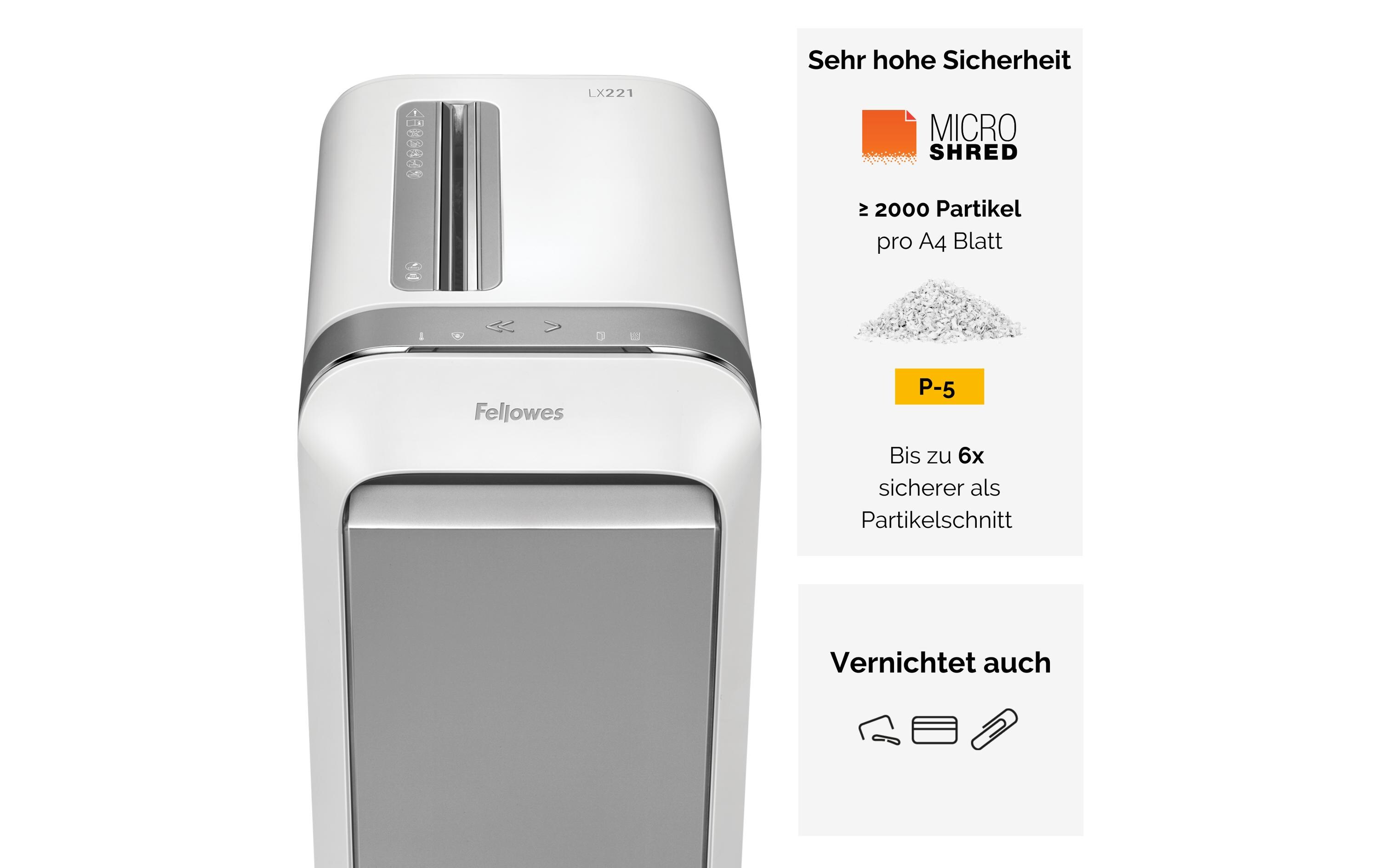 Aktenvernichter LX221 P-5, 20 Seiten, Weiss<br>Papierschredder