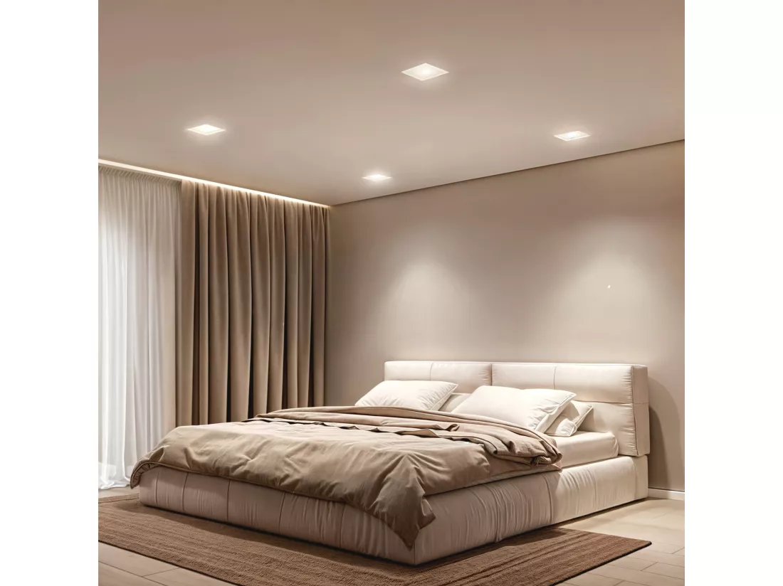 Collerette Downlight LED Intégration Plâtre/Pladur Carrée 18W Coupe 333x333 mm UGR17 2700K Blanc chaud