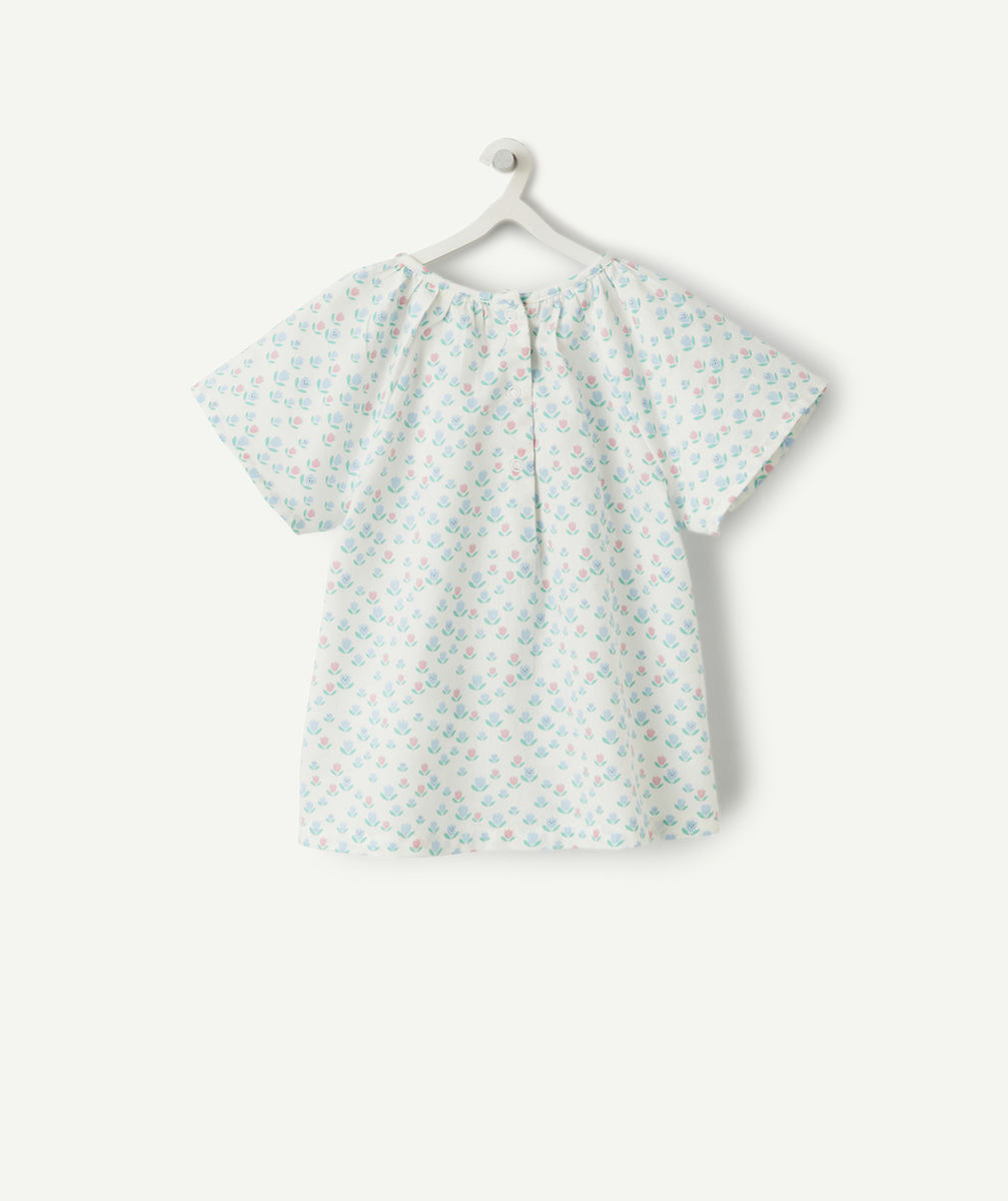 blouse manches courtes bébé fille en coton imprimé fleuri rose et bleu
