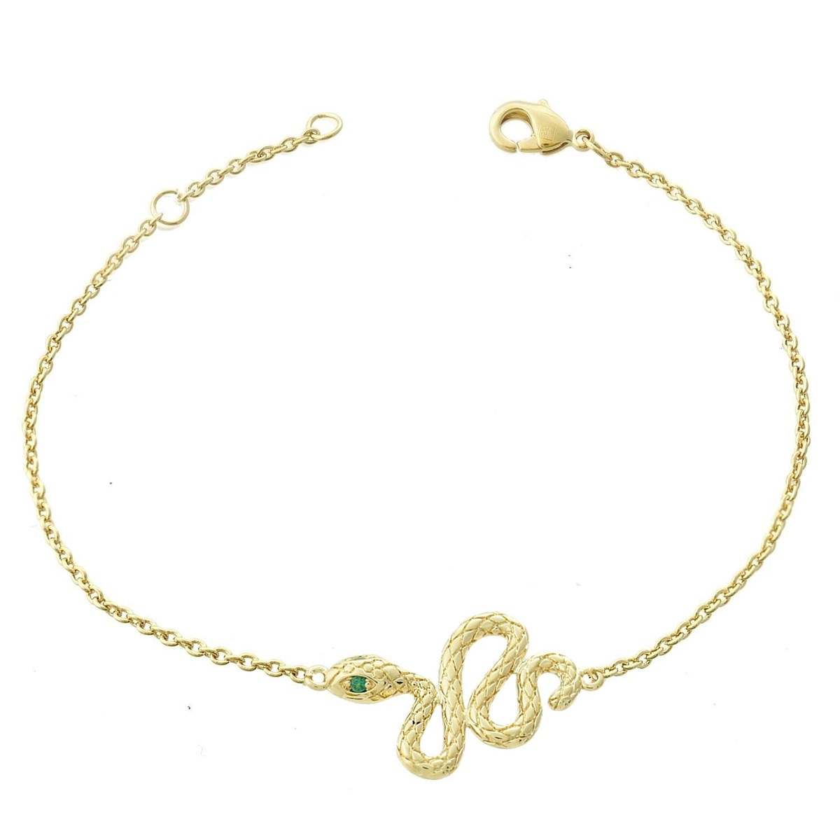 Bracelet serpent yeux d'oxydes de zirconium verts Plaqué OR 750 3 microns