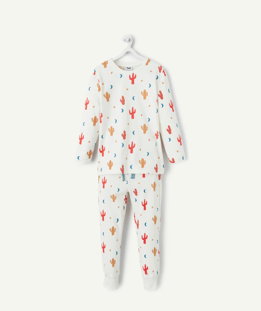 PYJAMA GARÇON EN COTON BIO ÉCRU AVEC IMPRIMÉ CACTUS ET LUNE COLORÉ