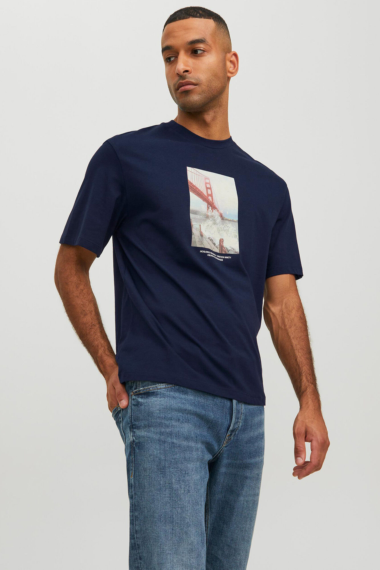 Camiseta de manga curta estampada - Azul-marinho