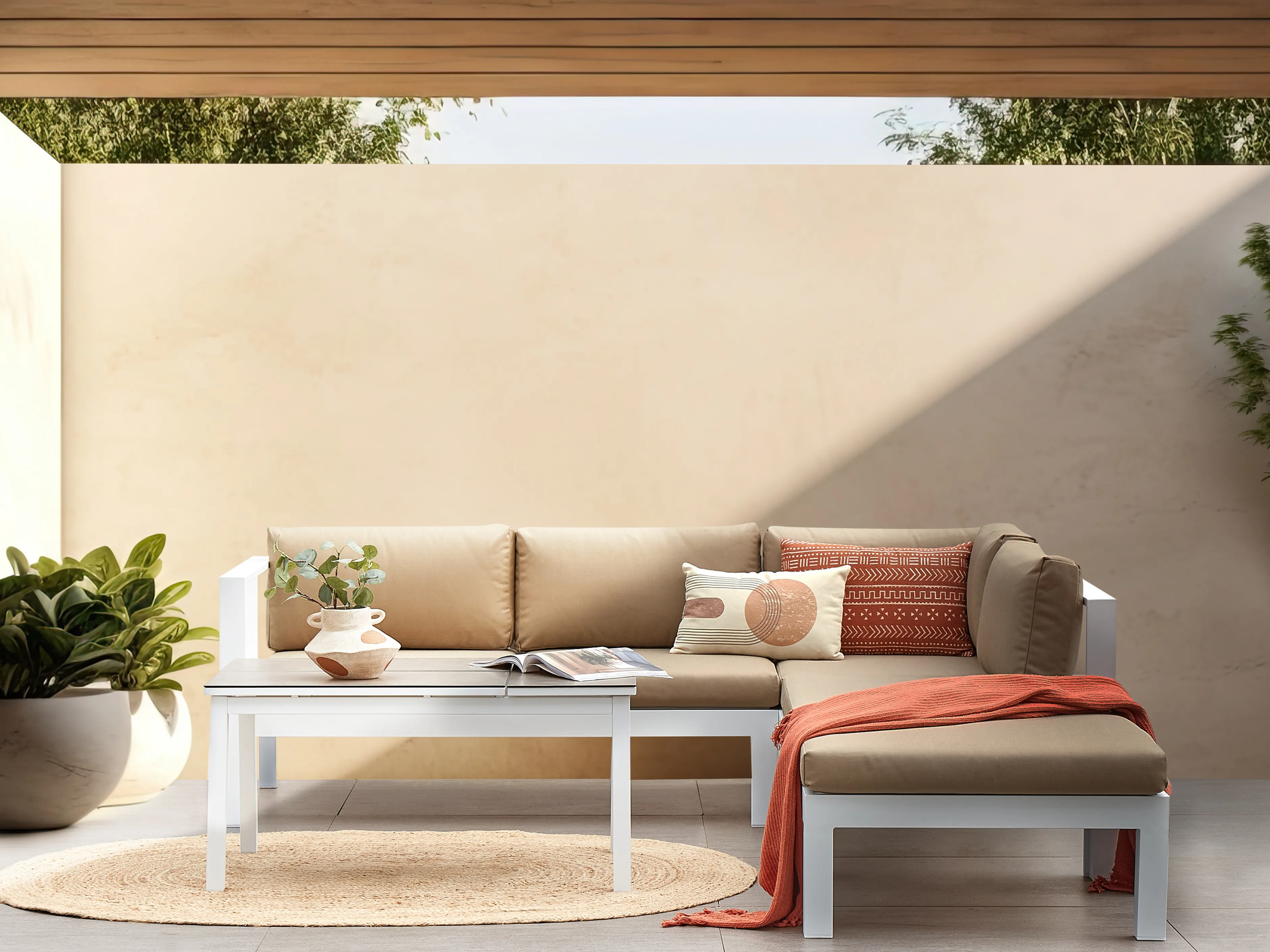 Tuin hoekloungeset met tafel 5-zits MESSINA linkszijdig Metaal Zandbeige