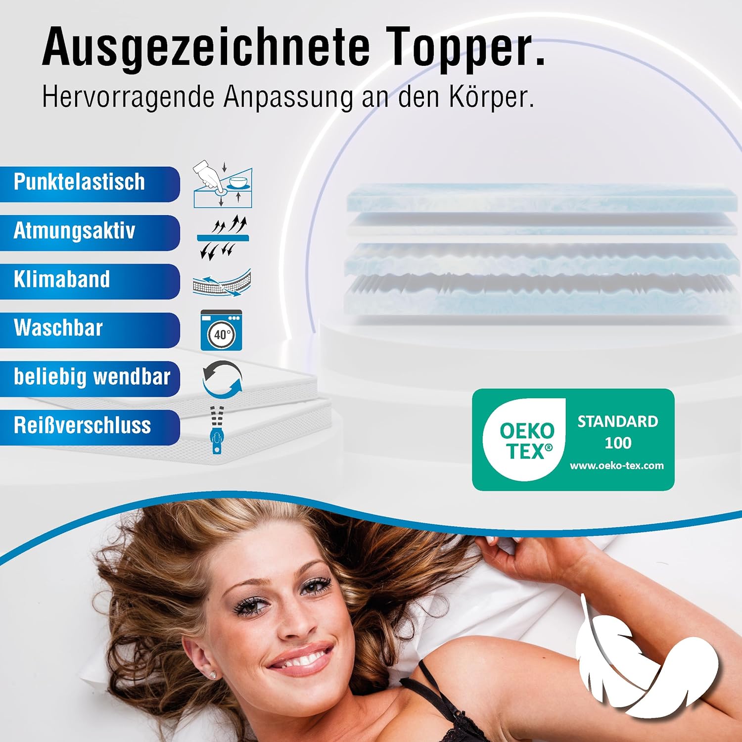 Kaltschaum Topper 180x200 cm – 7cm Matratzentopper H4 hart – orthopädische Matratzenauflage für alle Matratzen & Betten – atmungsaktiv, ergonomisch & Allergiker geeignet
