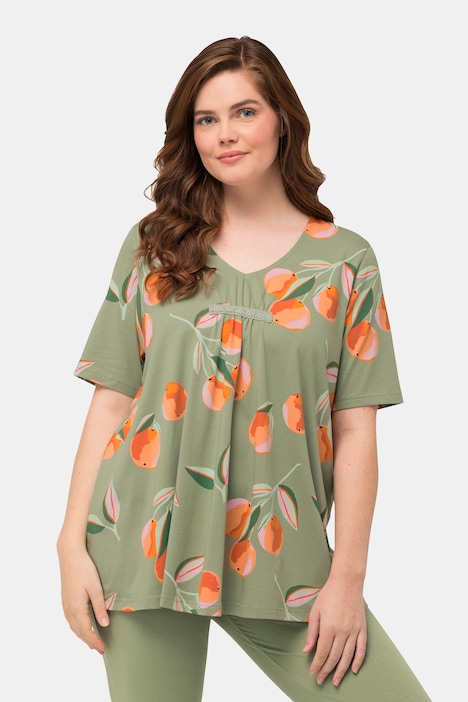 T-Shirt, Pfirsiche, V-Ausschnitt, Halbarm, Biobaumwolle