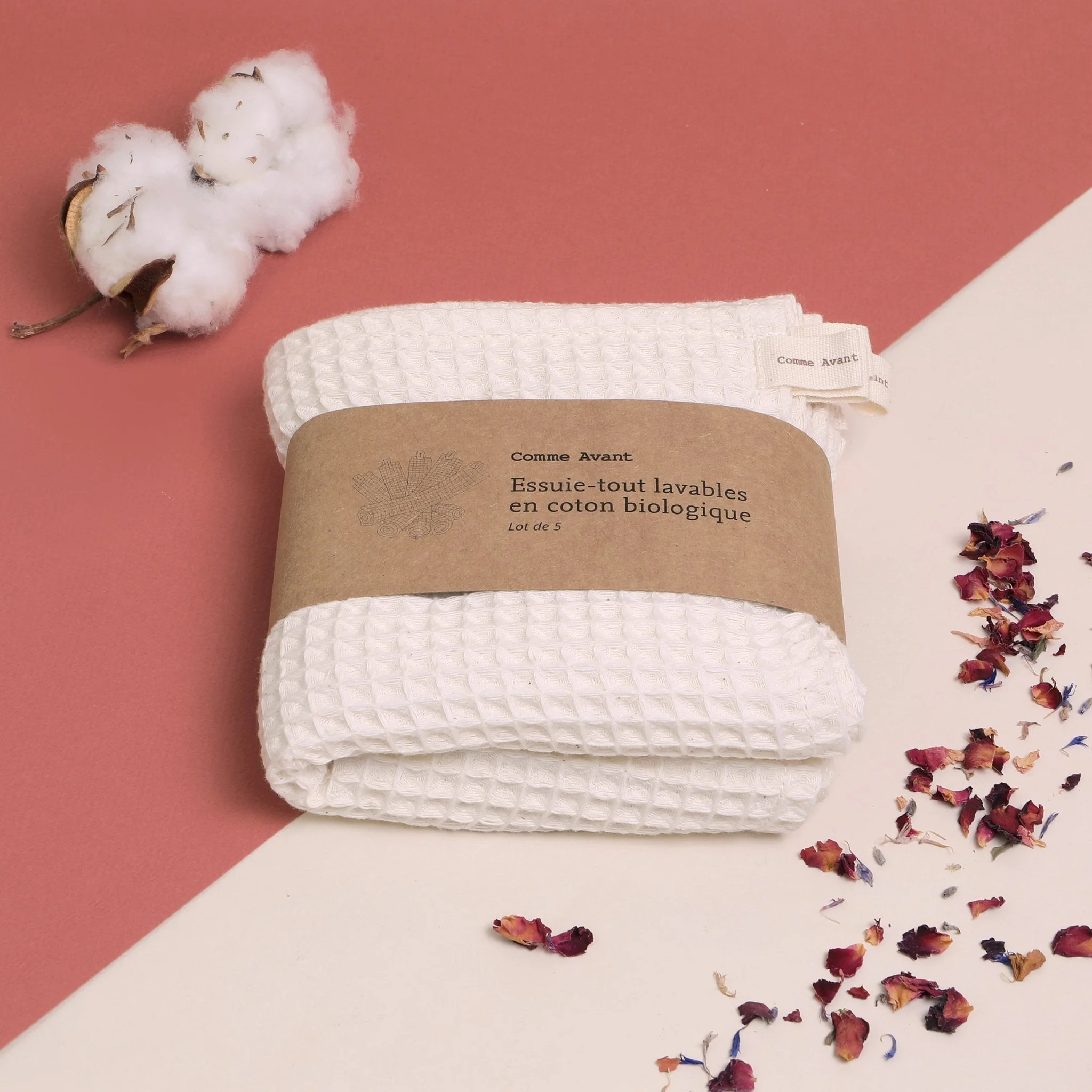 Lot de 5 essuie-tout lavables en coton - Version 1