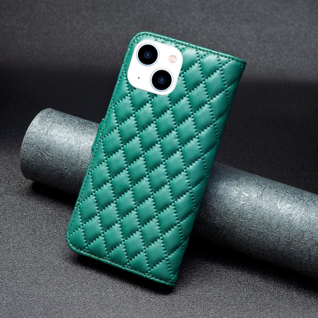 iPhone 14 / iPhone 13 Leder Tasche Flip Cover Steppmuster - Türkis
