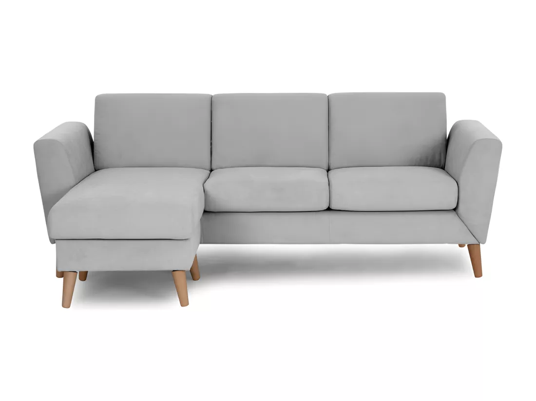 Canapé méridienne 3 places réversible en polyester gris clair