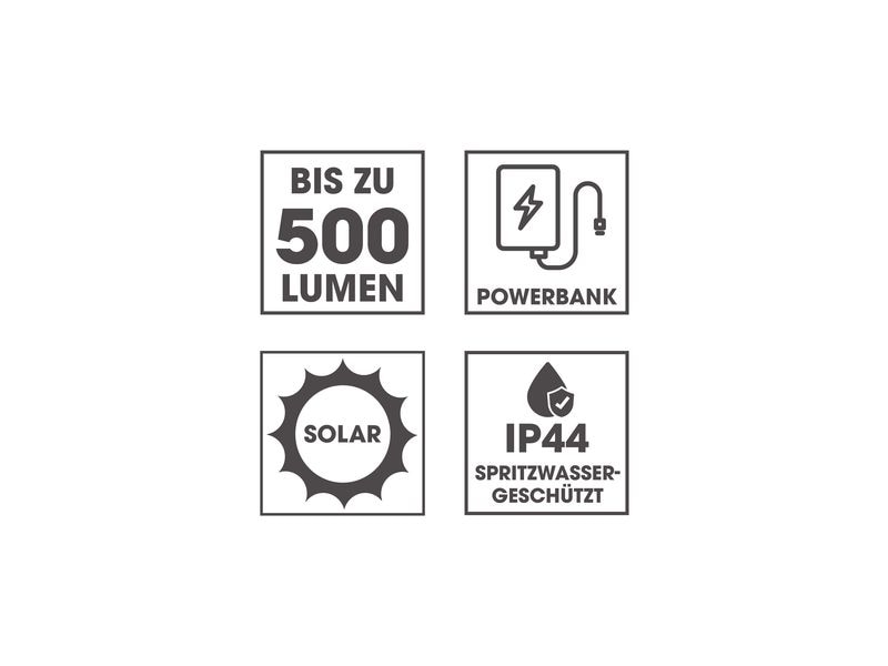EASYmaxx Arbeitsleuchte Solar-Leuchte 3.7 V Mobile Arbeitsleuchte mit Powerbank