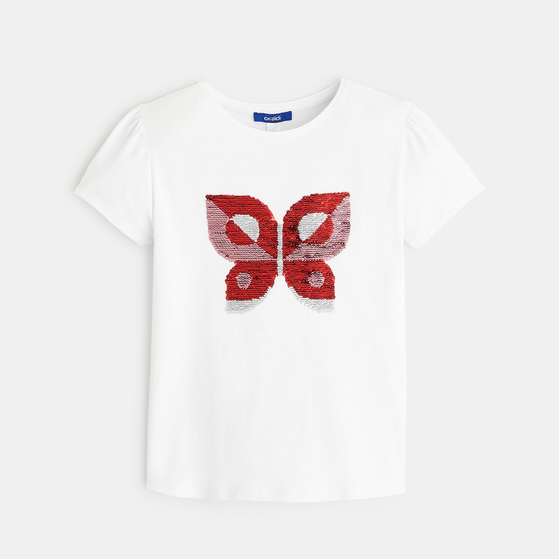 T-shirt à sequins magiques motif papillon bleu fille