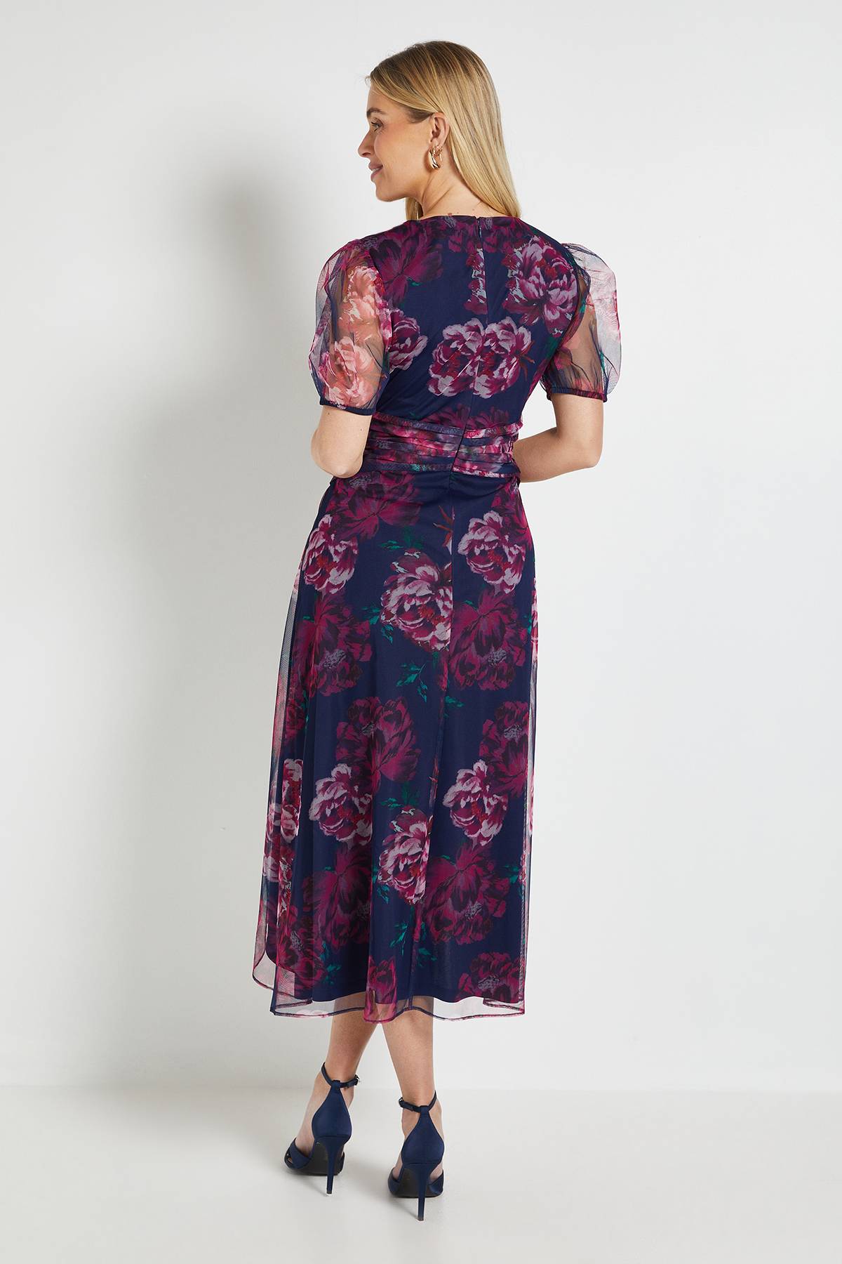 Wallis Robe Midi Plissée En Mesh Fleuri Petite Taille