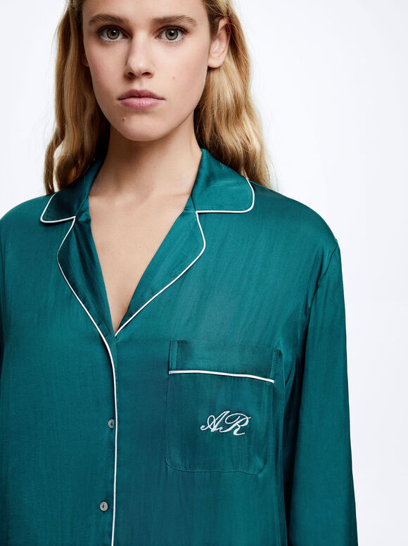 Conjunto de pijama personalizável com máscara para os olhos - Verde