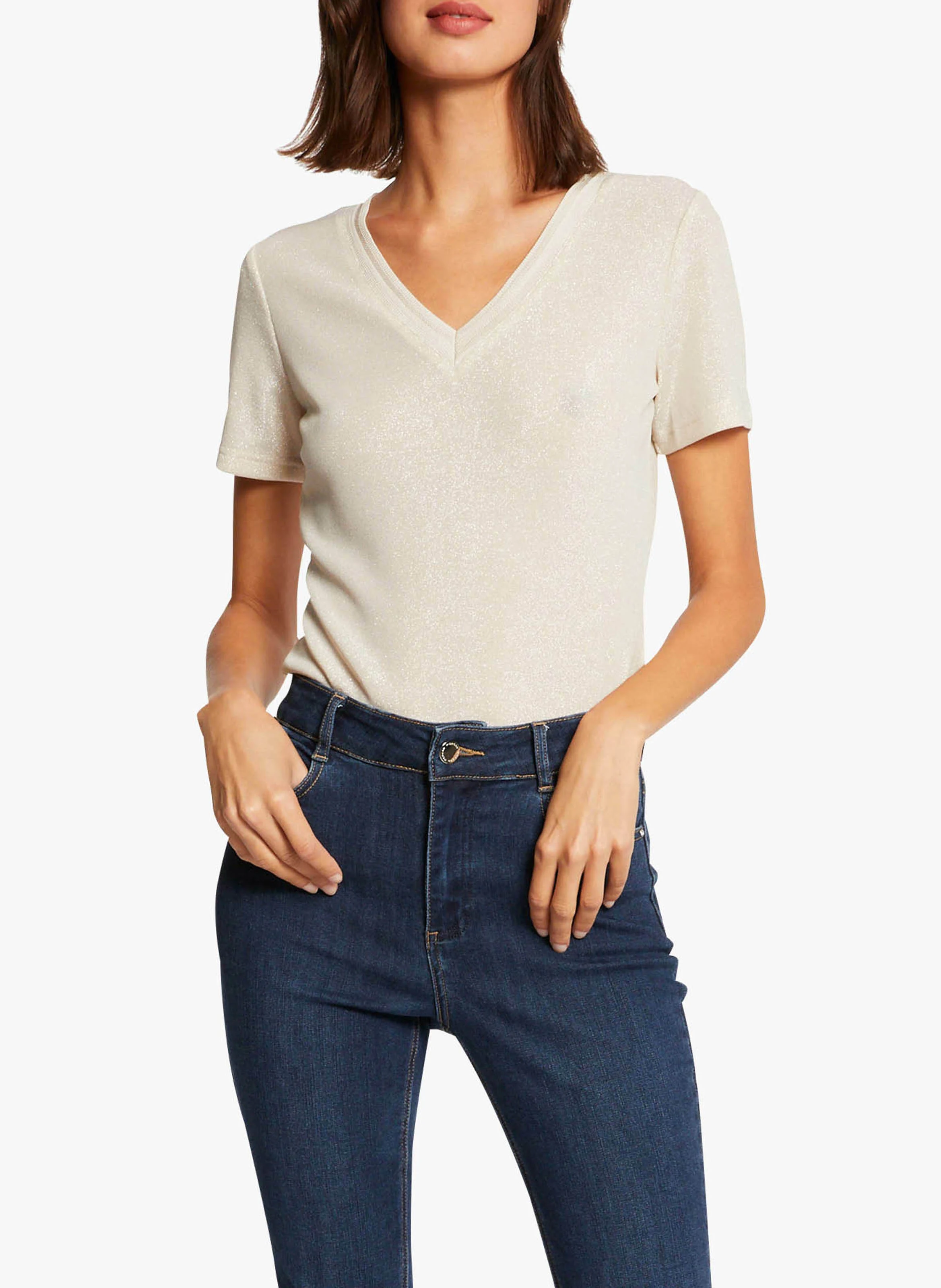 DIWI - Tee-shirt col V métallisé | Beige