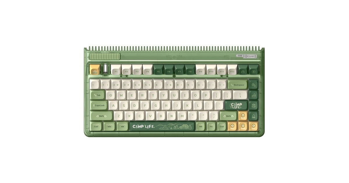 IqunixOG80 Camping Wireless Mechanical Keyboard, gaming toetsenbord  (Groen/oranje, US lay-out, IQUNIX Moonstone Turbo, RGB leds, 80% (TKL), Hot-swappable, PBT, 2.4GHz | Bluetooth 5.1 | USB-C)