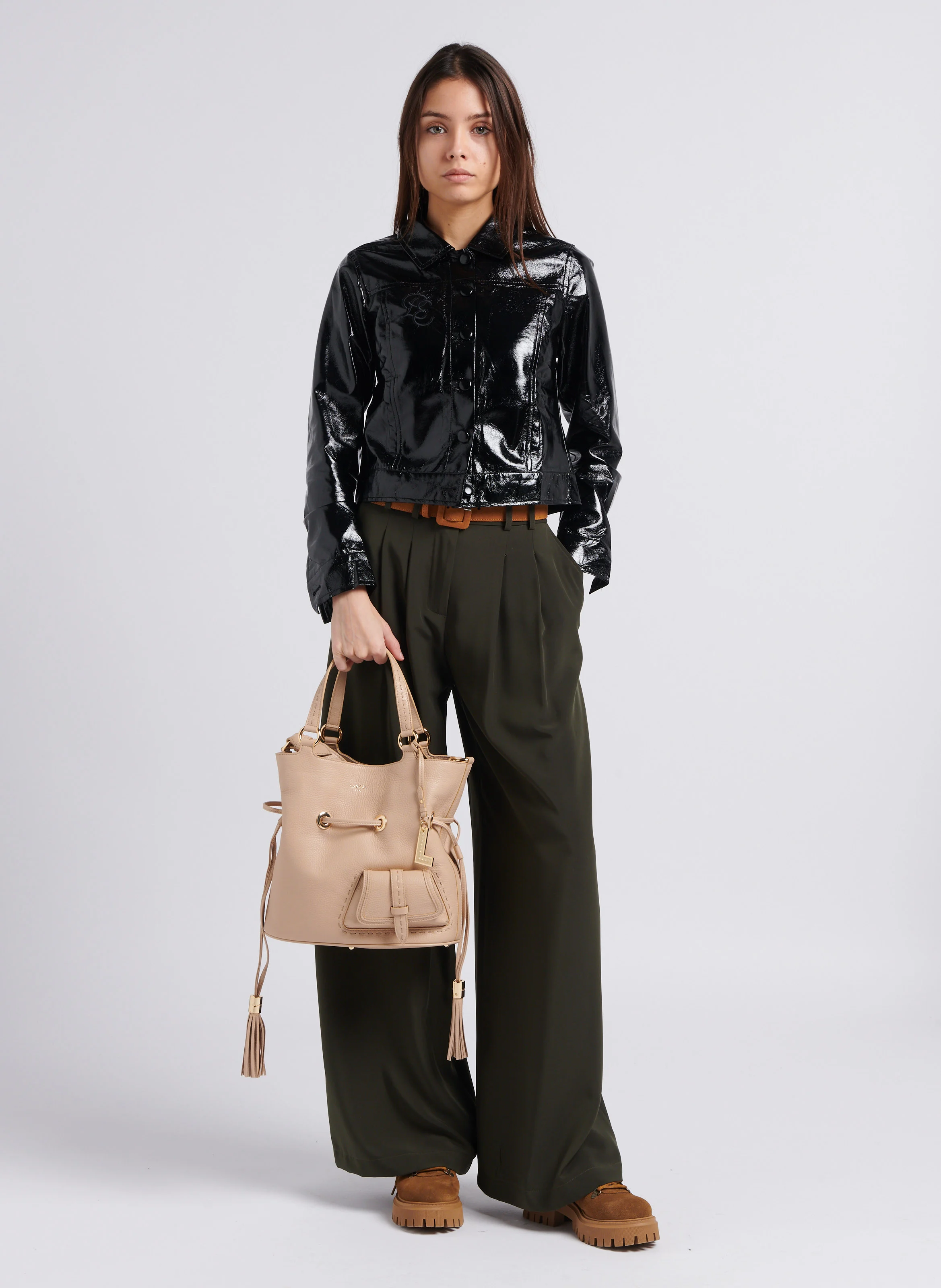 Sac seau en cuir grainé | Beige