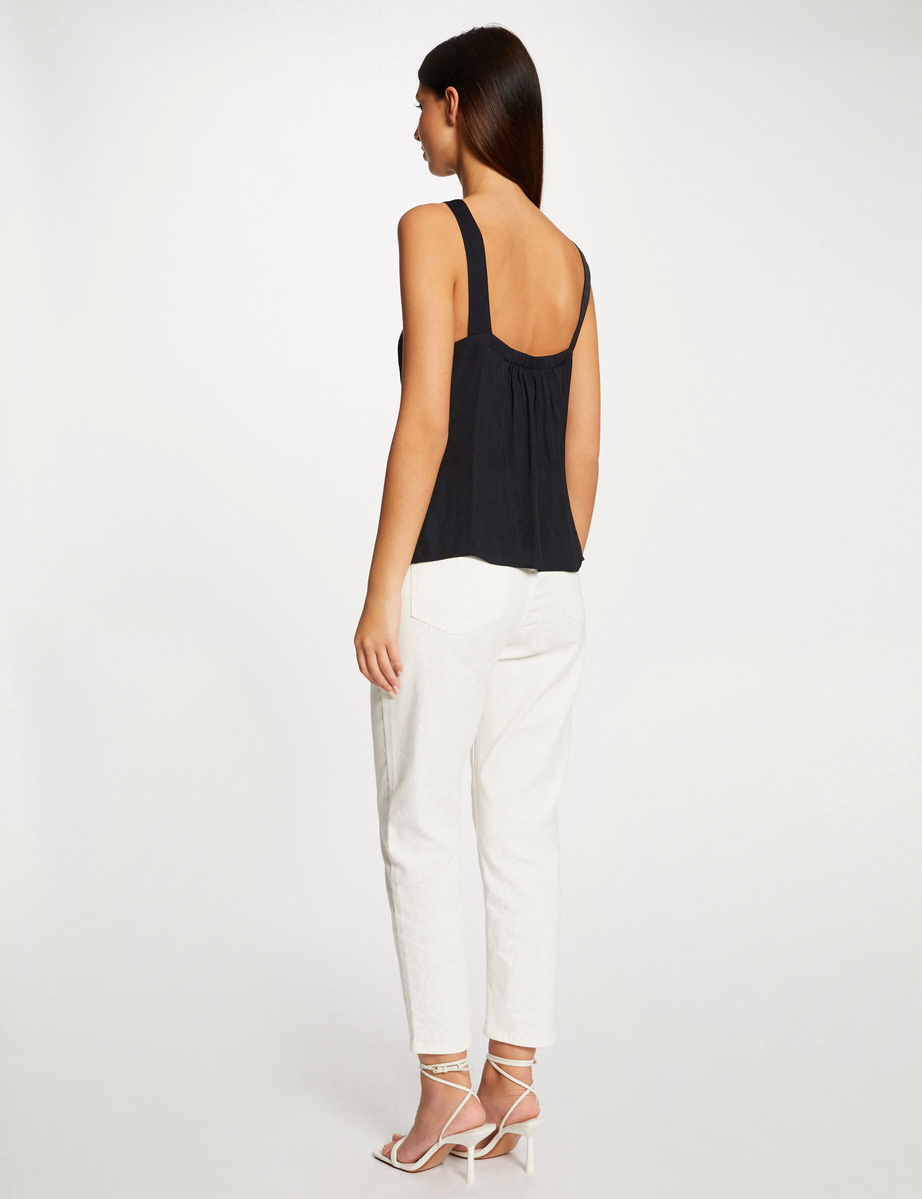 Blouse bretelles larges à dentelle marine femme - marine