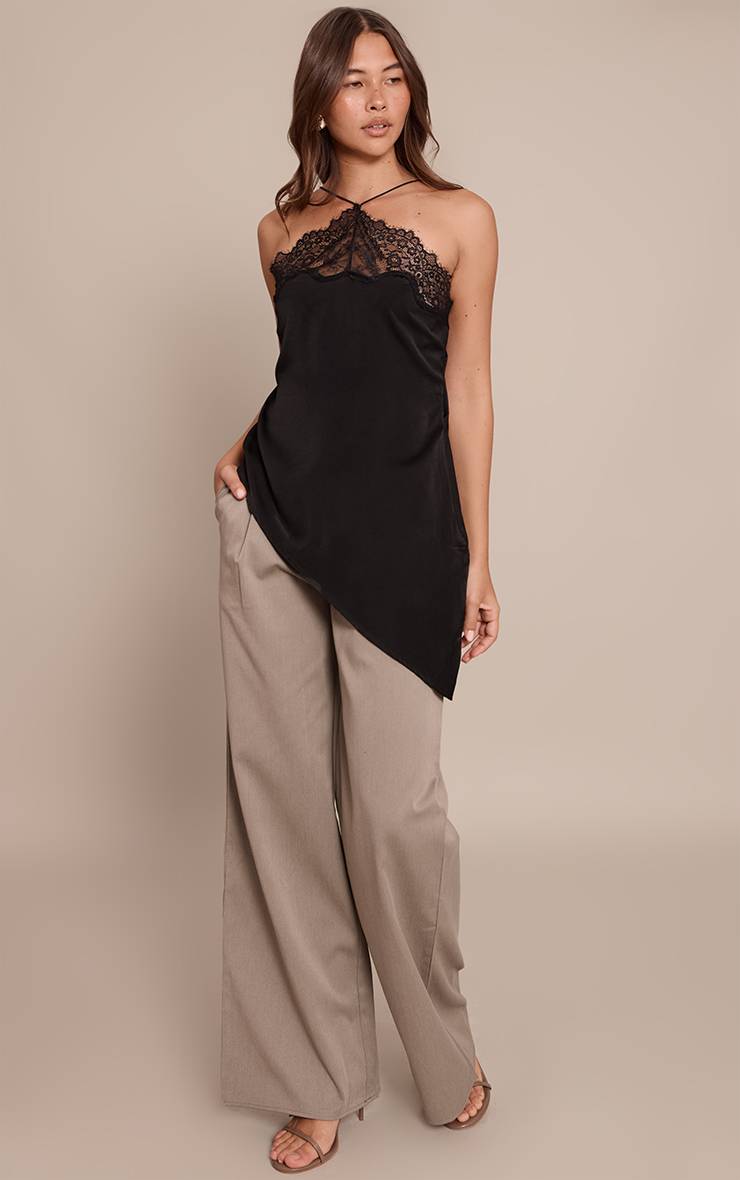 Noir Top Caraco Asymétrique Col Licou En Satin Et Dentelle
