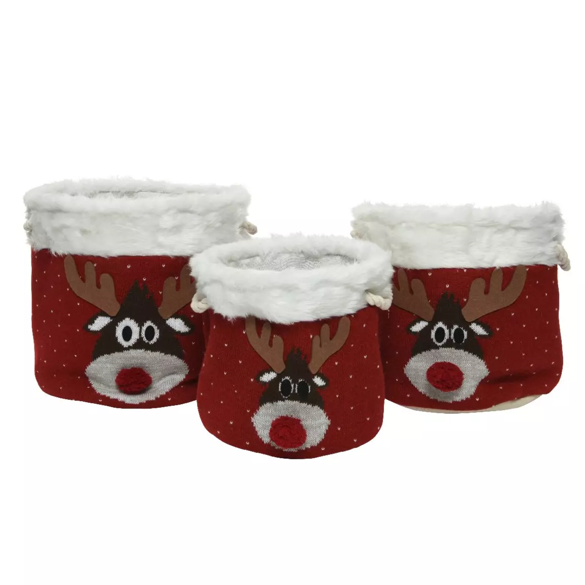 Lot de 3 paniers de rangement (H35 cm) Têtes de Renne Rouge