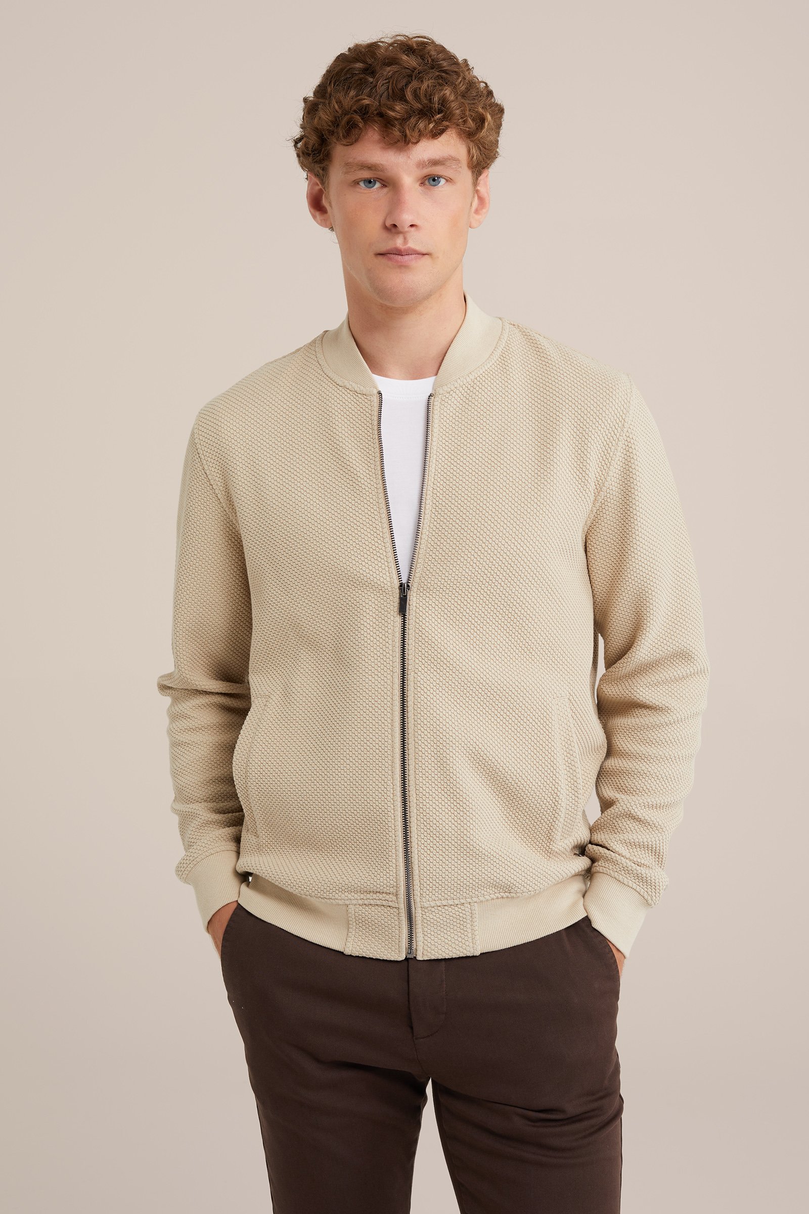 bombervest met structuur WE Fashion Beige