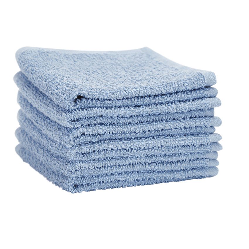 Lot de 6 débarbouillettes éponge 25 x 25 cm - Bleu