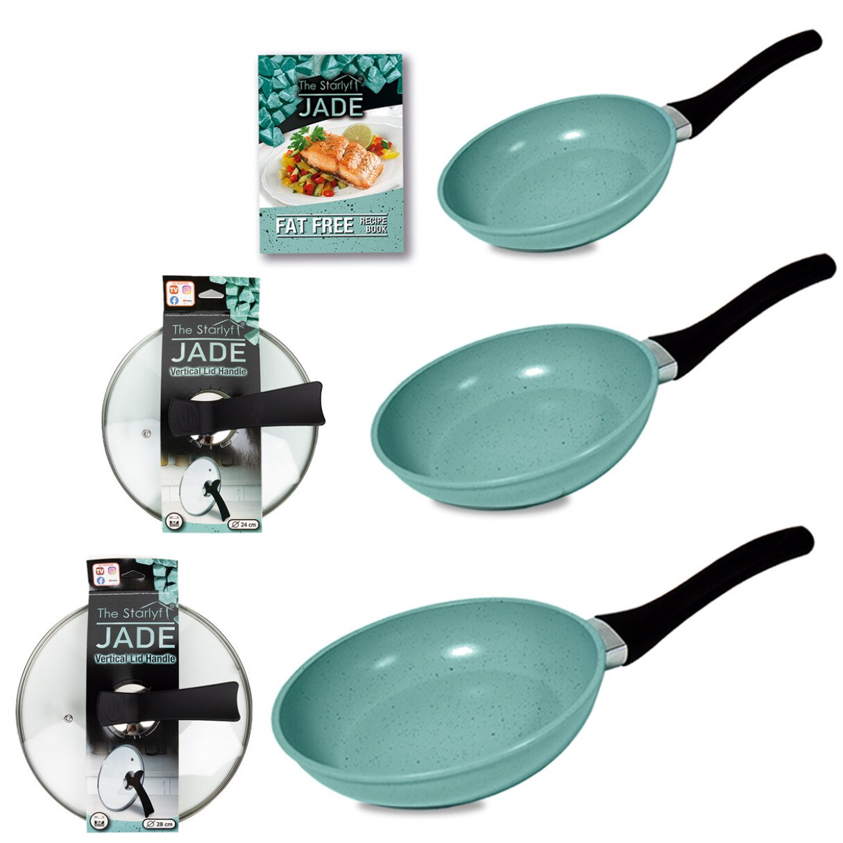 Starlyf® 3er Pfannenset Jade - Beschichtung - mit Glasdeckel Jade Pan Set