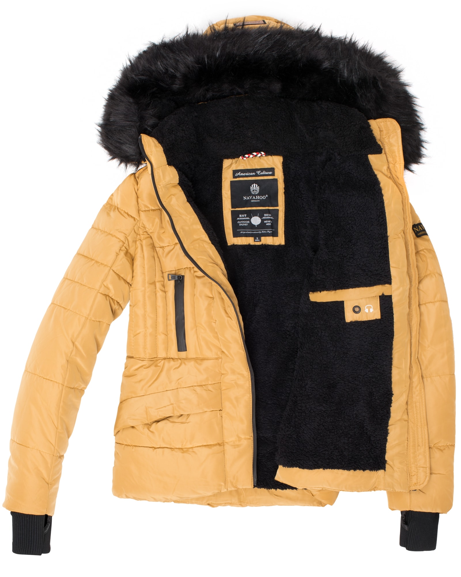 NAVAHOO Damen hochwertige Steppjacke Winterjacke mit edler Kunstfell- Kapuze Adele