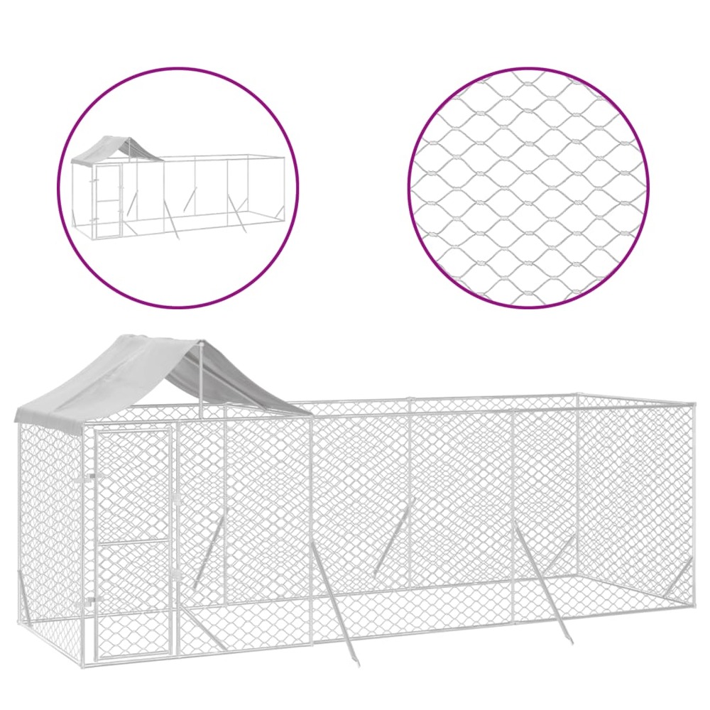 Chenil d'extérieur pour chiens avec toit argenté 6x2x2,5 m