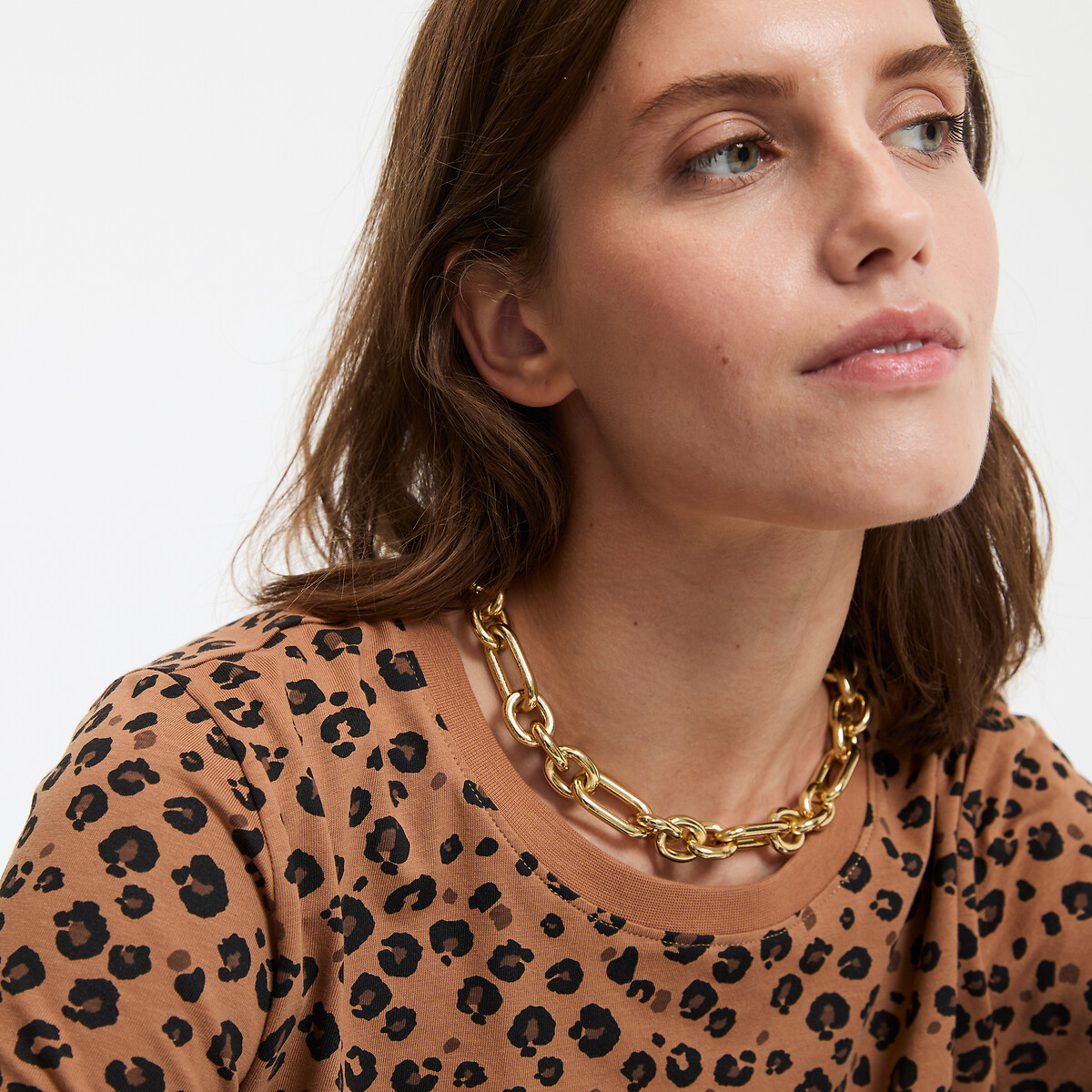 COLEÇÃO LA REDOUTE<br>Camiseta de manga curta com gola redonda e estampa de leopardo