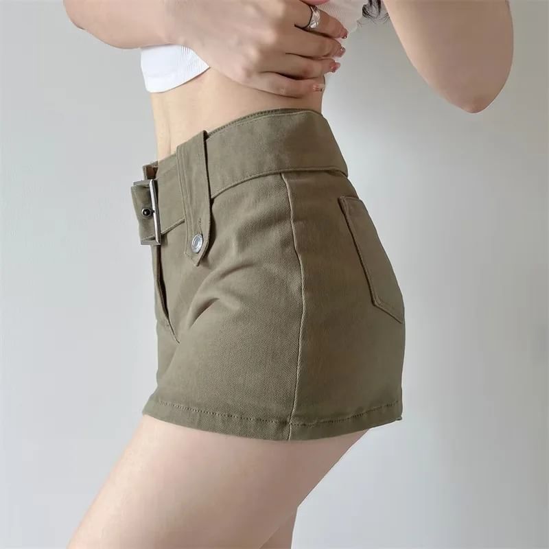 Reknovine - Mini denim rok met lage taille en riemaccent