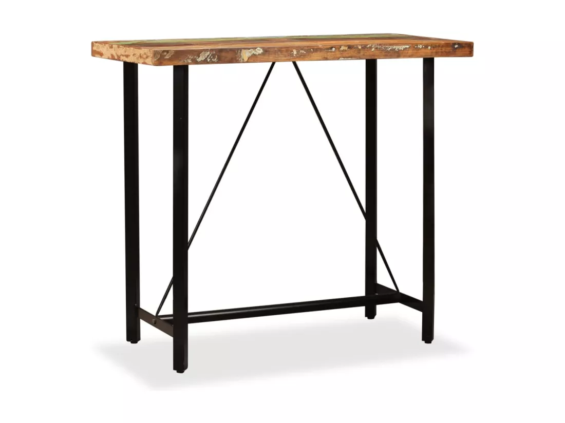 Ensemble de bar 5 pcs Bois massif recyclé et cuir véritable