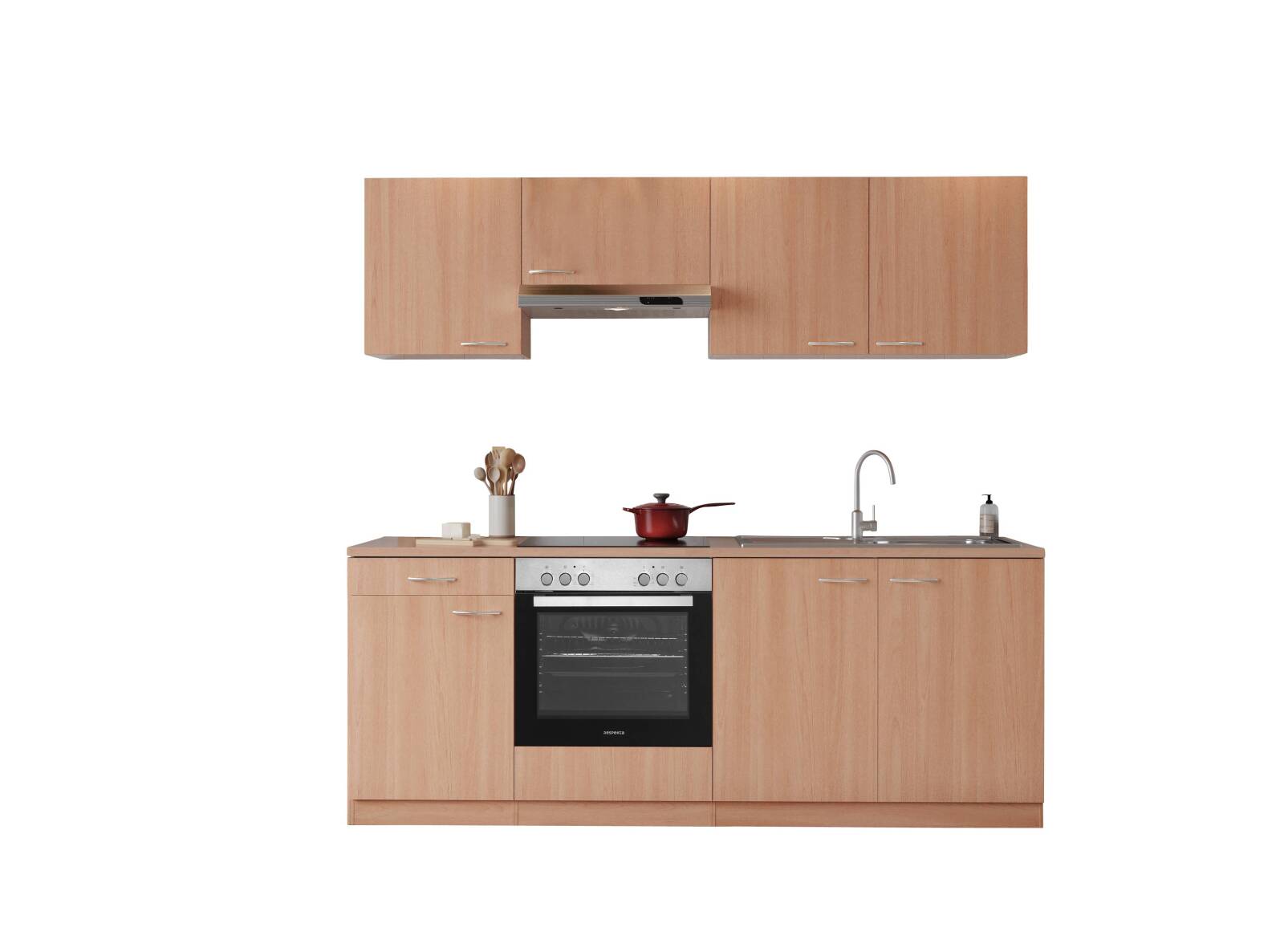 RESPEKTA Küchenblock GERDA - Buche - mit E-Geräten - Glaskeramikkochfeld - 210 cm