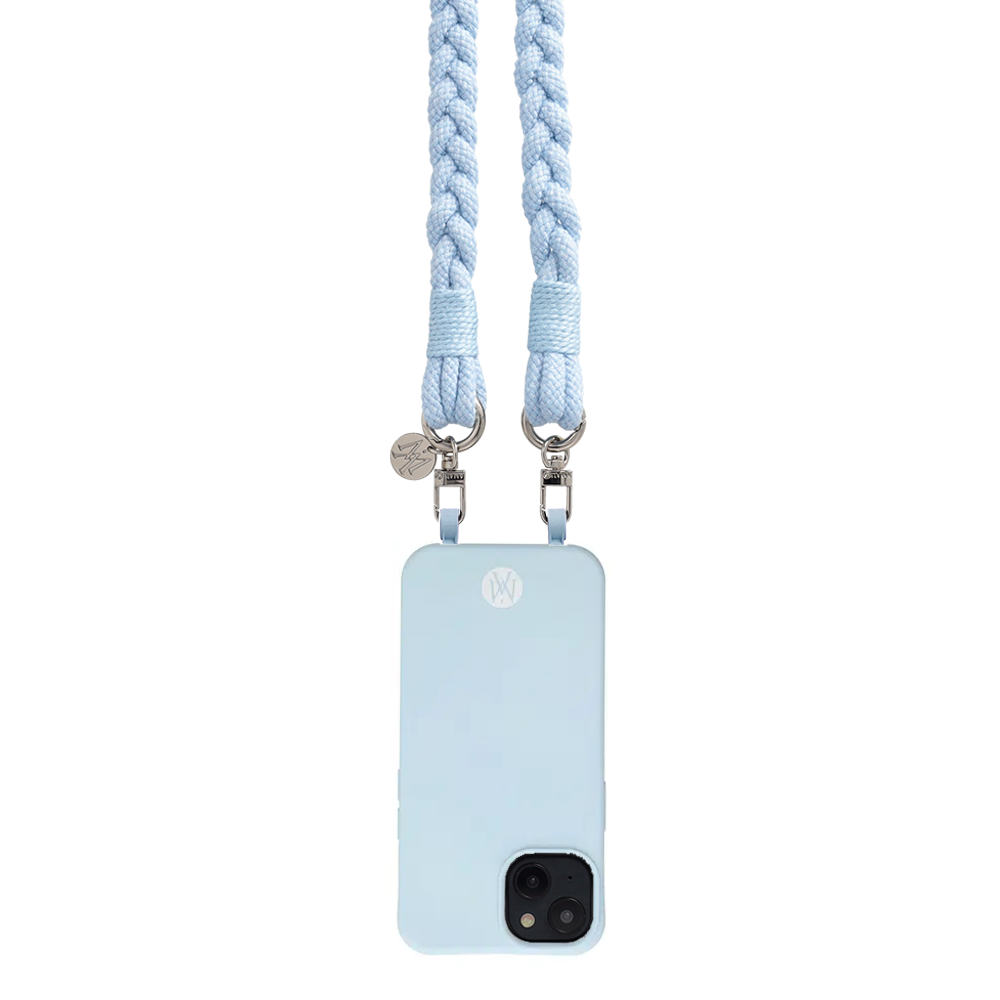 Handgemachte Handykordel Geflochtenes Umhängeband für Handyhüllen Silver - Light Blue