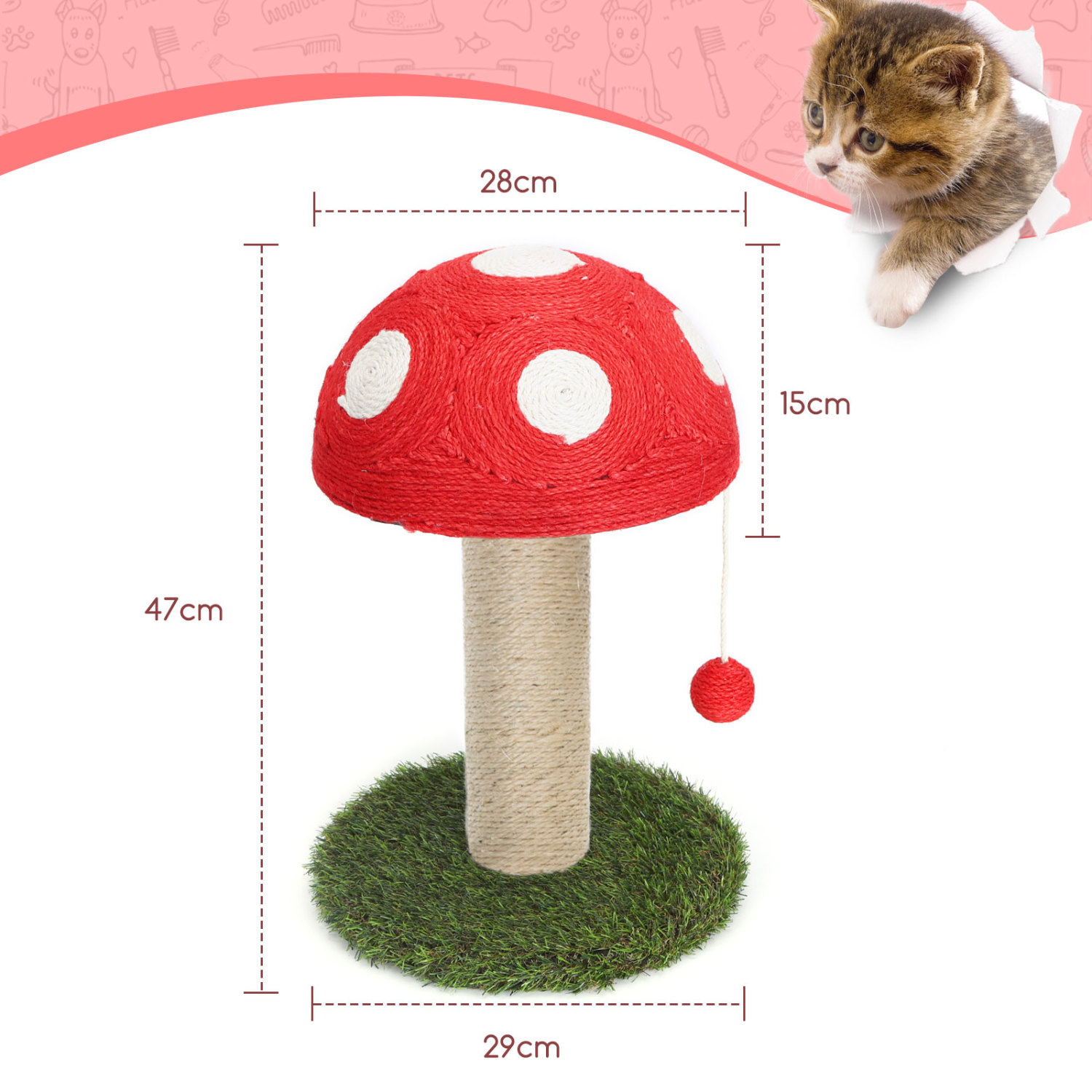 Arranhador de sisal para gatos Nobleza com brinquedo. Tamanho pequeno. Dimensões: C29*L29*A47cm