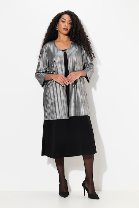 Plissee-Jacke, V-Ausschnitt, Hakenverschluss, 3/4-Arm