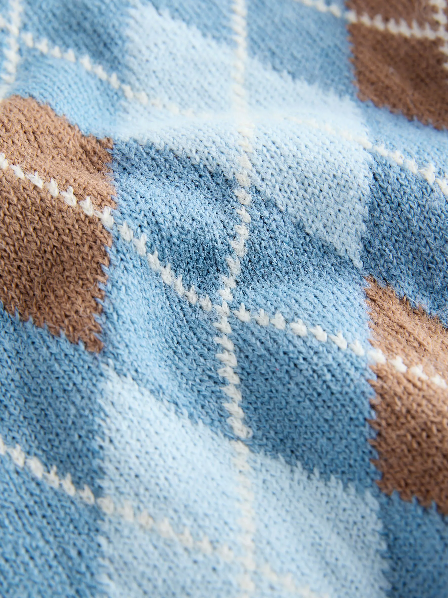 Blauw met argyle-patroon - Gebreide katoenen trui met ronde hals (3mnd -7jr)