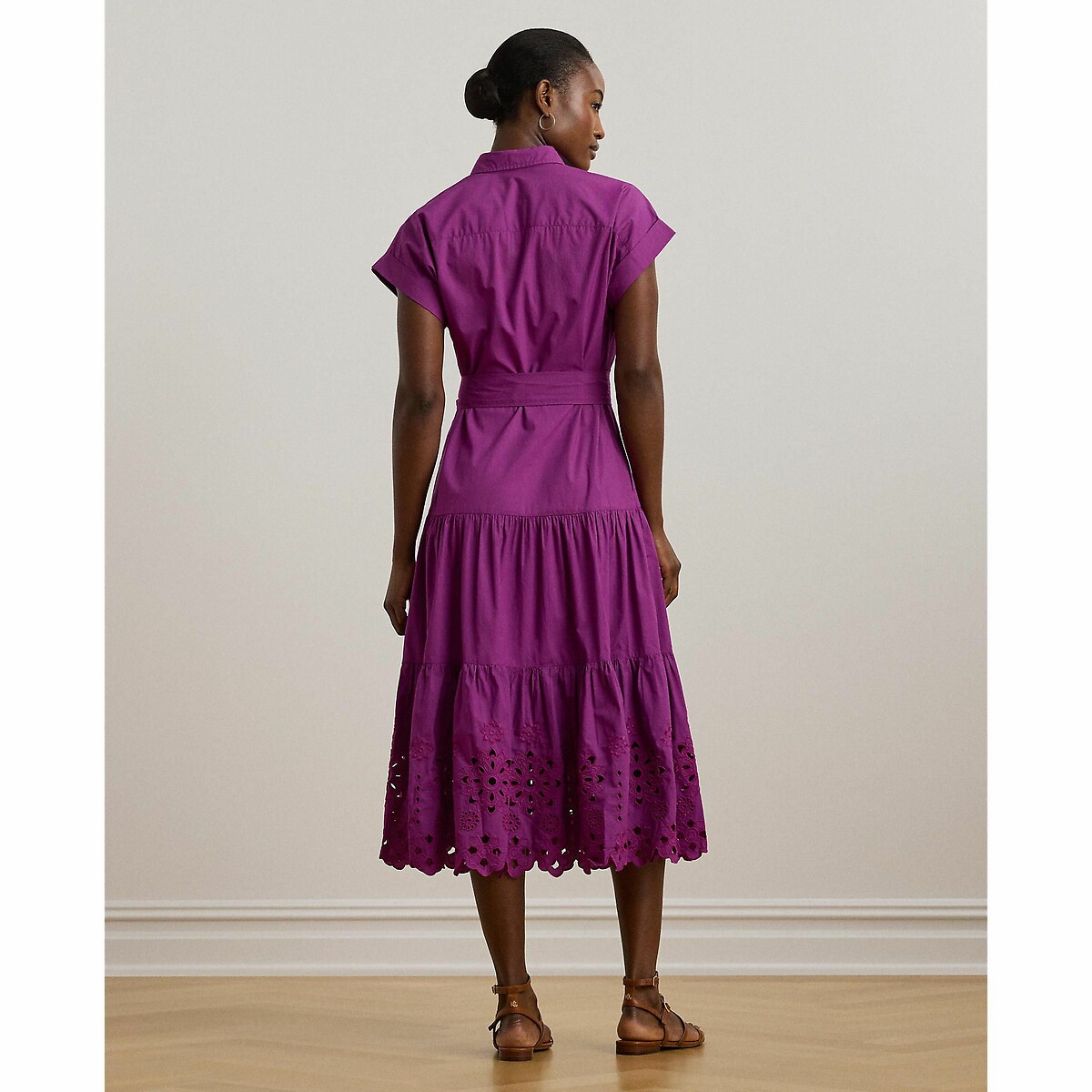 LAUREN RALPH LAUREN<br>Vestido midi com babados, mangas curtas, RALILA