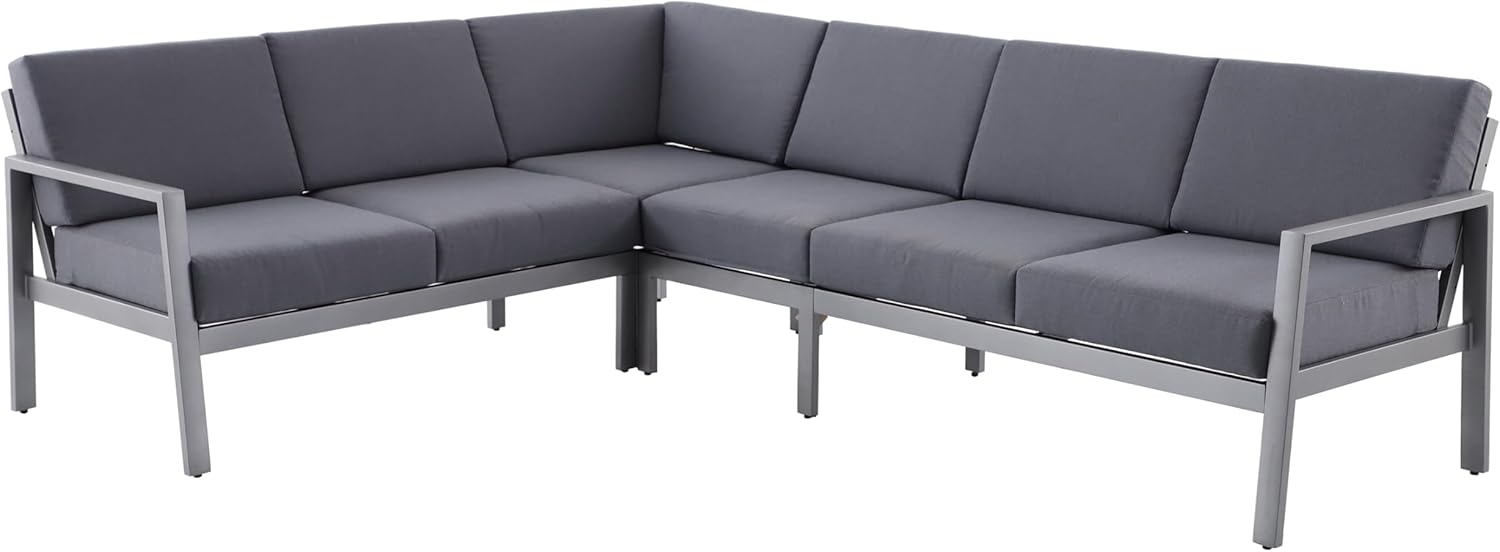 Dehner Garten-Lounge Chicago, variabel gestaltbare Ecklounge, 5 Sitzplätze, inkl. Polster, Sitzhöhe 45 cm, Aluminium/Polyester, grau